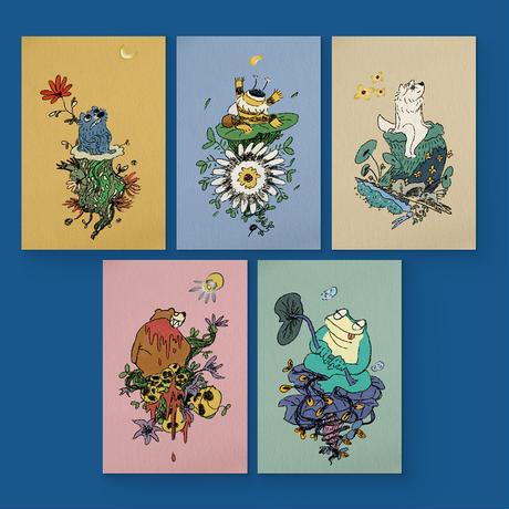 箔押しポストカード 描き下ろしセット（全５種類 オリジナル封筒入り）